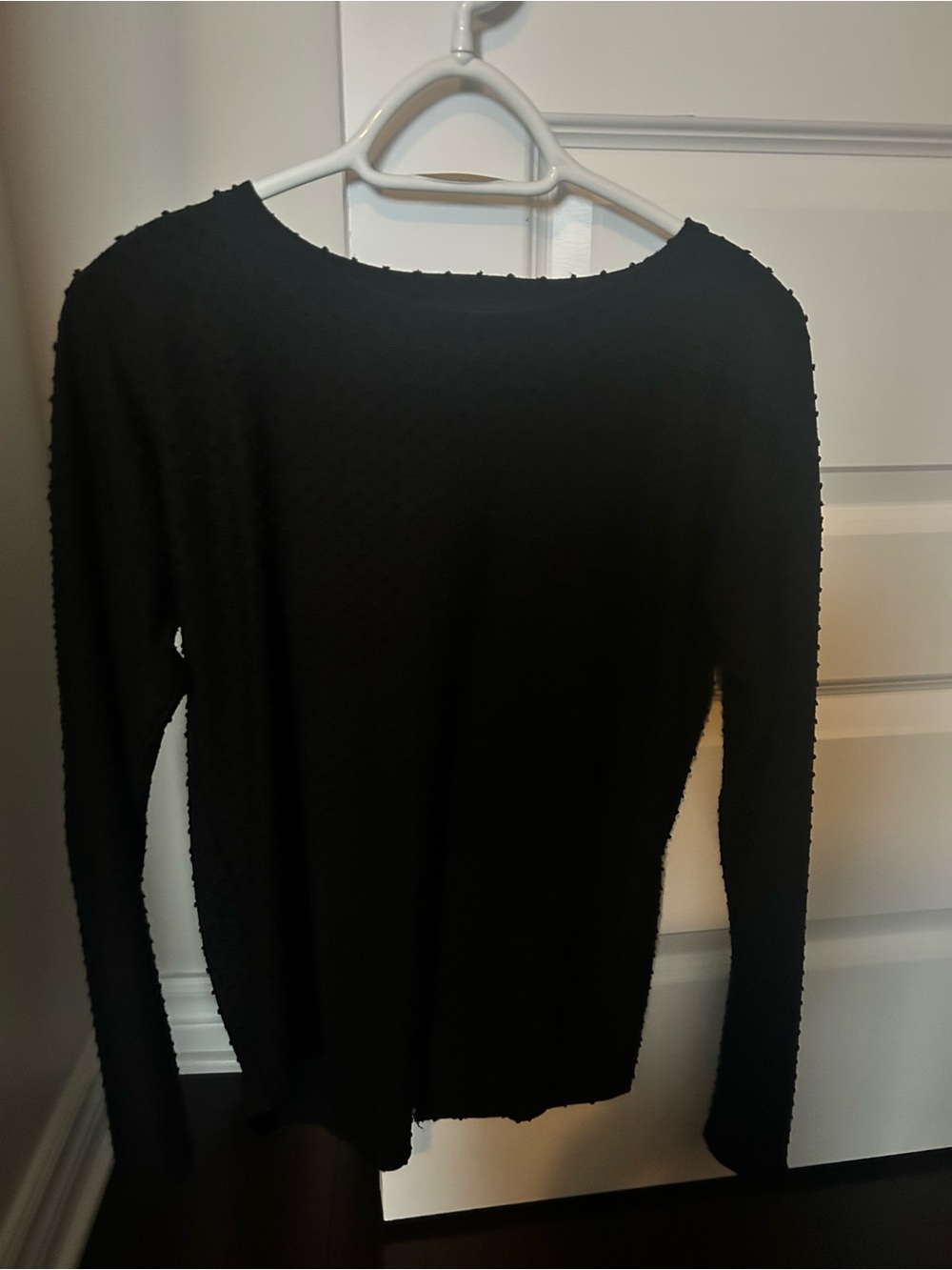 Wilfred open back Swiss dot long sleeve, size small, black